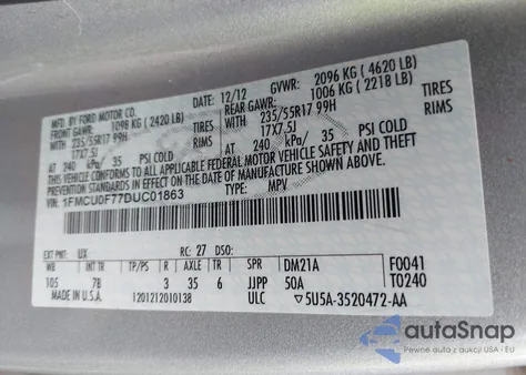 2013 Ford Escape S from USA, damaged, VIN 1FMCU0F77DUC01863